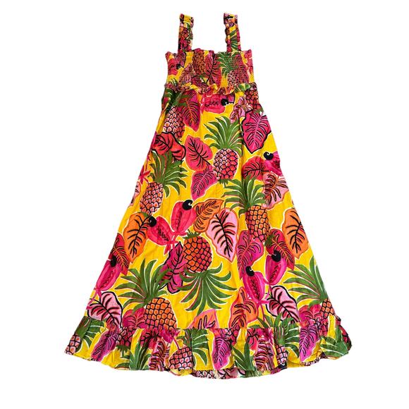 NEW Farm Rio Fruit Dream Maxi Dress Tropical Resort Yellow Pink Green Small - Picture 3 of 13